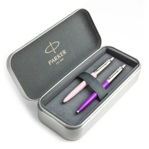 Parker Jotter Originals Pink un Purple Lodīšu pildspalvu dāvanu komplekts ar metāla korpusu