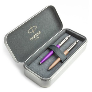Parker Jotter Originals Purple un Brown Latte Lodīšu pildspalvu dāvanu komplekts ar metāla korpusu