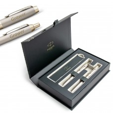 Parker IM Monochrome Champagne - tintes pildspalva (F) + pildspalva ar gravējumu elegantā kastītē