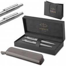 Parker zīmulis un pildspalva Jotter Stainless Steel CT ar gravējumu / Etui un somiņa Dāvanu komplekts