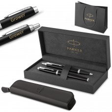 Parker pildspalvas un pildspalvas IM Black CT komplekts ar gravējumu / Etui un somiņa Dāvanu komplekts