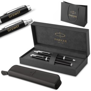 Parker pildspalvas un pildspalvas IM Black CT komplekts ar gravējumu / Etui un somiņa Dāvanu komplekts