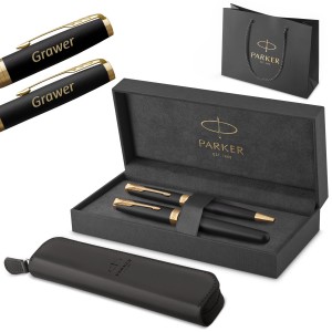 Parker pildspalvas un pildspalvas Sonnet Black GT komplekts ar gravējumu / Etui un somiņa Dāvanu komplekts