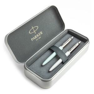 Parker Jotter Originals Pastel Blue un Pearl Lodīšu pildspalvu dāvanu komplekts ar metāla korpusu