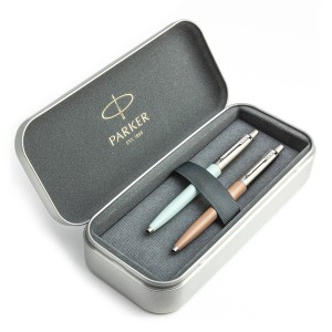 Parker Jotter Originals Pastel Blue un Beige Lodīšu pildspalvu dāvanu komplekts ar metāla korpusu