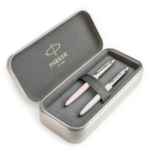 Parker Jotter Originals Pearl un Pink Lodīšu pildspalvu dāvanu komplekts metāla maciņā