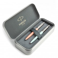 Parker Jotter Originals Powder Pink un Pastel Blue Lodīšu pildspalvu dāvanu komplekts ar metāla korpusu