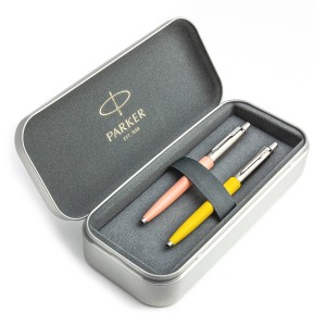 Parker Jotter Originals Powder Pink un Yellow Lodīšu pildspalvu dāvanu komplekts ar metāla korpusu