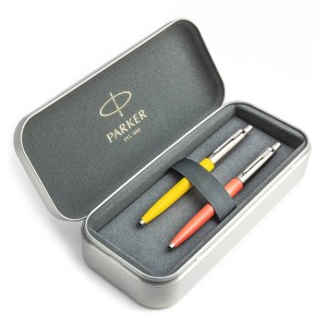 Parker Jotter Originals Yellow un Coral Lodīšu pildspalvu dāvanu komplekts ar metāla korpusu