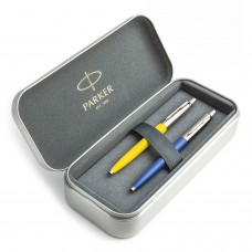 Parker Jotter Originals Yellow un Blue Lodīšu pildspalvu dāvanu komplekts ar metāla korpusu Parker Jotter Originals Yellow un Blue Lodīšu pildspalvu dāvanu komplekts ar metāla korpusu