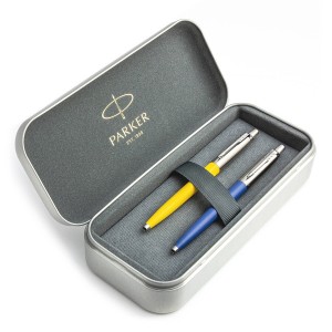 Parker Jotter Originals Yellow un Blue Lodīšu pildspalvu dāvanu komplekts ar metāla korpusu