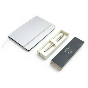 Parker Jotter Monochrome XL Silver CT Lodīšu pildspalvu komplekts ar blociņu