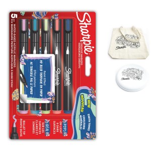 Sharpie akrila marķieri zemes toņos, 5 gab. + piederumi: grāmatzīme, maisiņš, atslēgu piekariņš